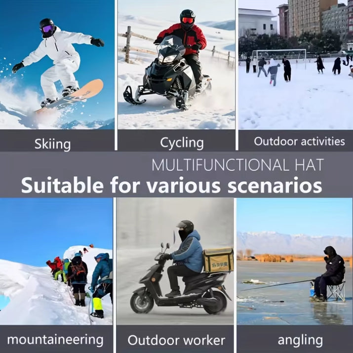 Outdoor Autumn and Winter Season Warm One-Piece Hat, Two-Layer Hat Design, Balaclava Hat, Can Be Used with Helmets, Unisex