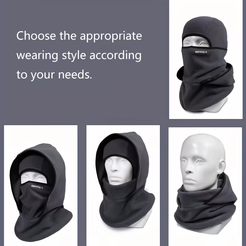 Outdoor Autumn and Winter Season Warm One-Piece Hat, Two-Layer Hat Design, Balaclava Hat, Can Be Used with Helmets, Unisex